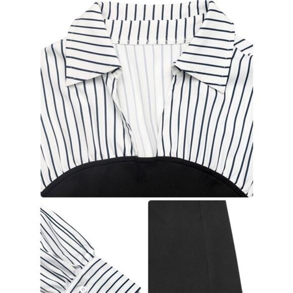 Striped Shirt Panel Bodycon Mini Dress - Picture 7 of 7